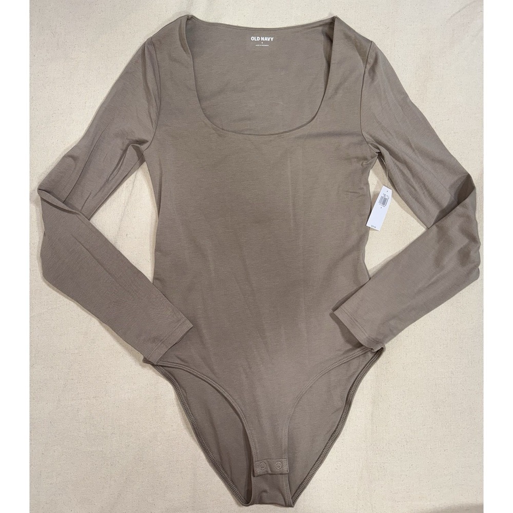NWT Old Navy Women's S Small Long Sleeve Scoop Neck Bodysuit Taupe Brown